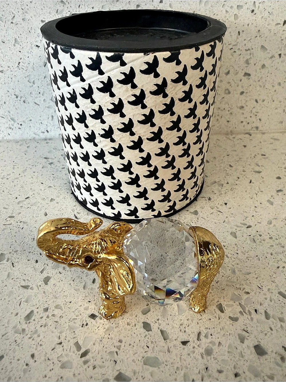 Asfour Crystal Elephant Figurine Decor in White & Black, 2-1/2” x 1-3/4” approx,